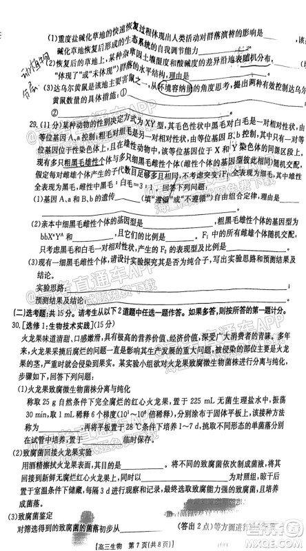 2022届金太阳百万联考1003高三生物试题及答案