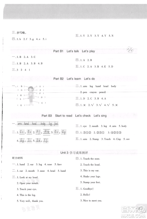 陕西师范大学出版总社有限公司2021黄冈同步练一日一练三年级起点三年级上册英语人教版参考答案