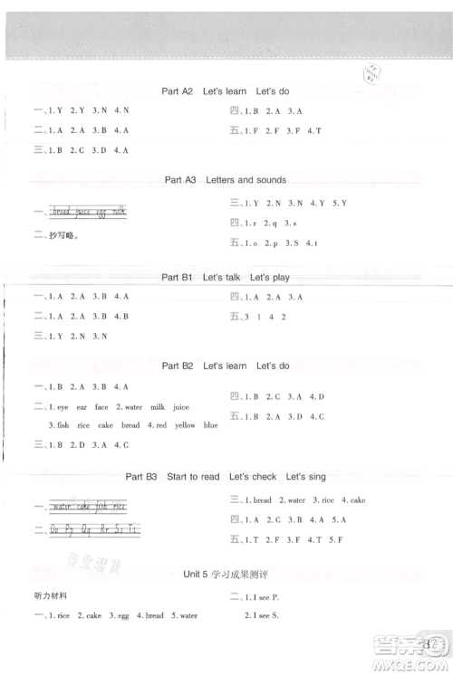 陕西师范大学出版总社有限公司2021黄冈同步练一日一练三年级起点三年级上册英语人教版参考答案