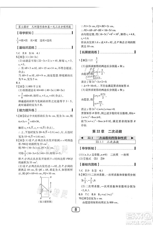 东北师范大学出版社2021北大绿卡课时同步讲练九年级数学上册人教版答案