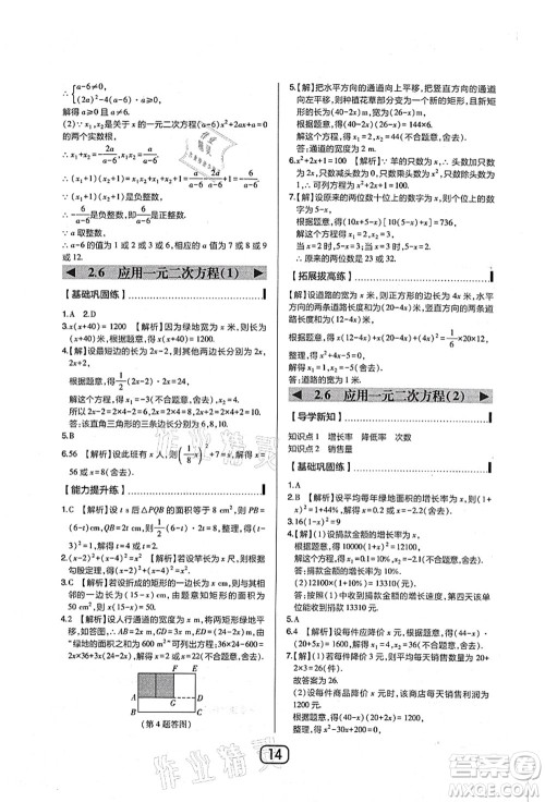 东北师范大学出版社2021北大绿卡课时同步讲练九年级数学上册北师大版答案