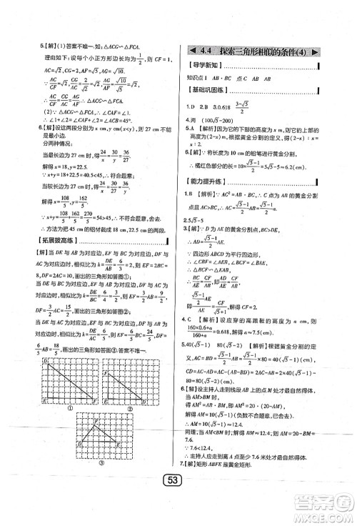 东北师范大学出版社2021北大绿卡课时同步讲练九年级数学上册北师大版答案