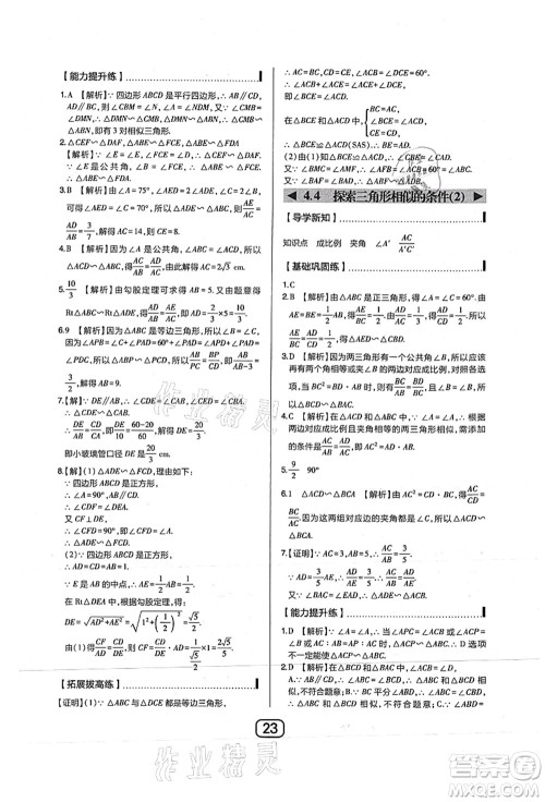 东北师范大学出版社2021北大绿卡课时同步讲练九年级数学上册北师大版答案