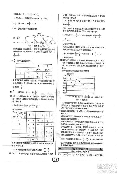 东北师范大学出版社2021北大绿卡课时同步讲练九年级数学上册北师大版答案