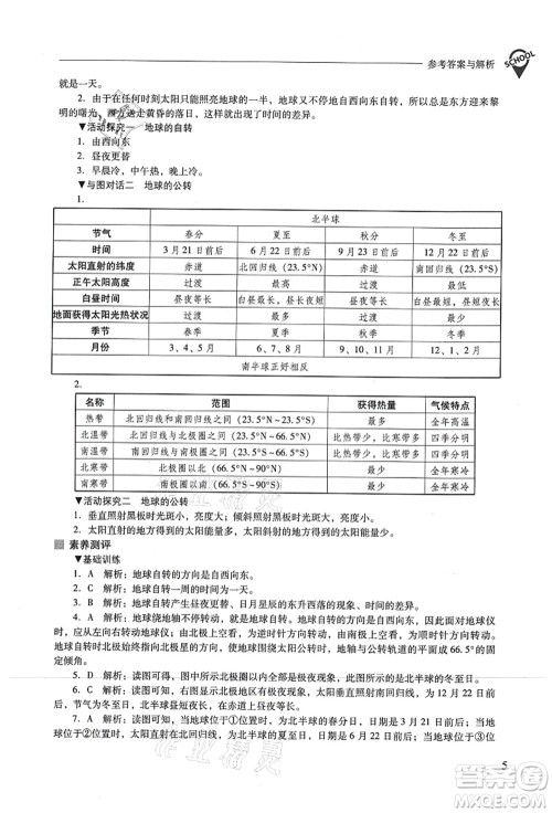 山西教育出版社2021新课程问题解决导学方案七年级地理上册人教版答案