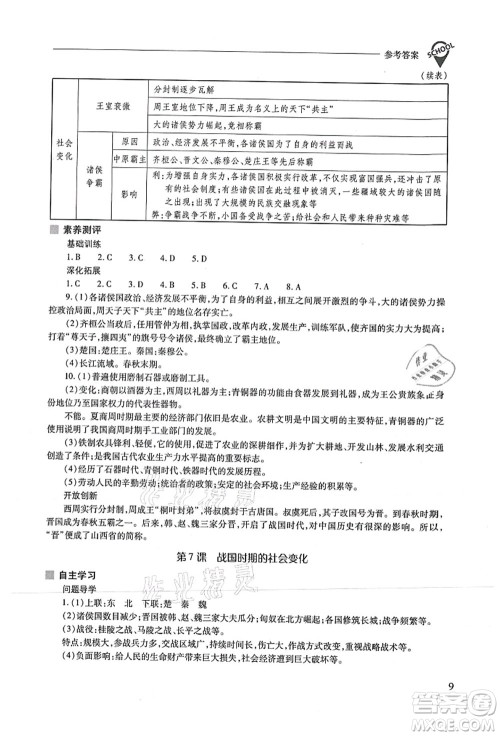 山西教育出版社2021新课程问题解决导学方案七年级历史上册人教版答案