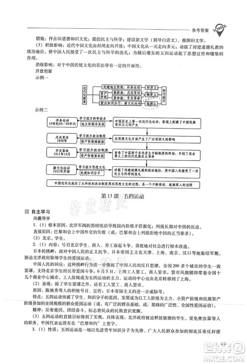山西教育出版社2021新课程问题解决导学方案八年级历史上册人教版答案