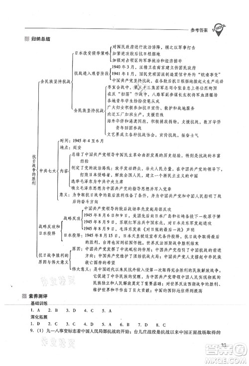 山西教育出版社2021新课程问题解决导学方案八年级历史上册人教版答案