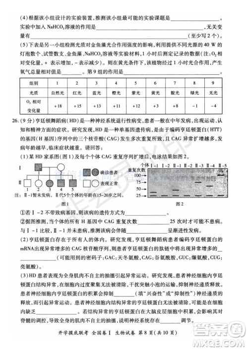 百师联盟2022届高三开学摸底联考全国卷生物试卷及答案 百师联盟2022届高三开学摸底联考全国卷生物试卷及答案