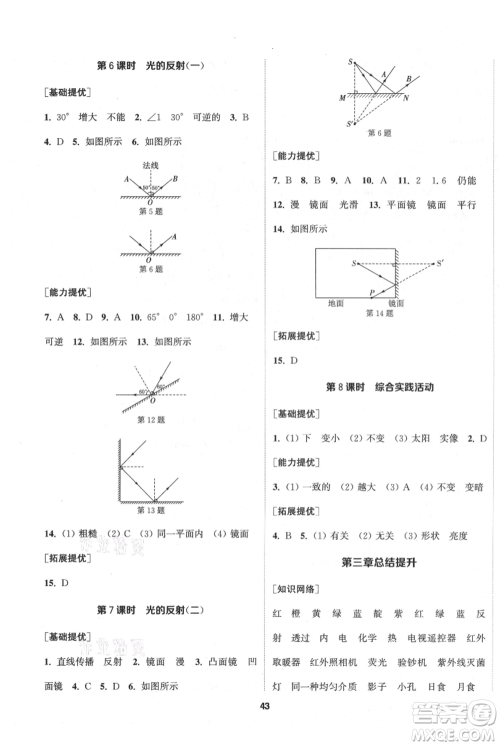 南京大学出版社2021提优训练课课练八年级上册物理江苏版徐州专版参考答案