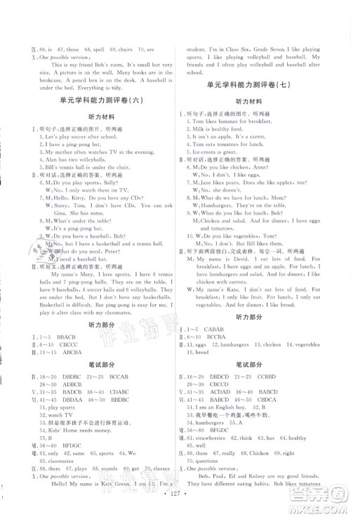 人民教育出版社2021能力培养与测试七年级英语上册人教版答案 人民教育出版社2021能力培养与测试七年级英语上册人教版答案