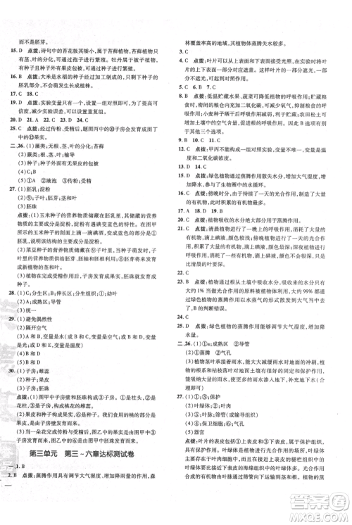 吉林教育出版社2021点拨训练课时作业本七年级上册生物人教版参考答案 吉林教育出版社2021点拨训练课时作业本七年级上册生物人教版参考答案