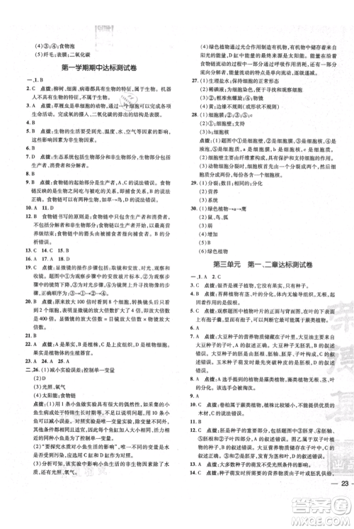 吉林教育出版社2021点拨训练课时作业本七年级上册生物人教版参考答案 吉林教育出版社2021点拨训练课时作业本七年级上册生物人教版参考答案