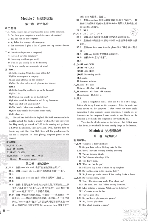 吉林教育出版社2021点拨训练课时作业本七年级上册英语外研版参考答案 吉林教育出版社2021点拨训练课时作业本七年级上册英语外研版参考答案