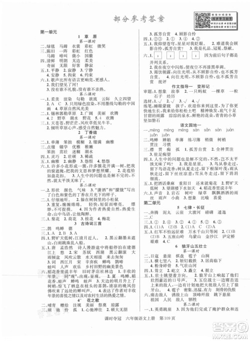 新世纪出版社2021课时夺冠语文六年级上册R人教版答案 新世纪出版社2021课时夺冠语文六年级上册R人教版答案