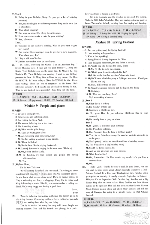 吉林教育出版社2021点拨训练课时作业本七年级上册英语外研版参考答案 吉林教育出版社2021点拨训练课时作业本七年级上册英语外研版参考答案