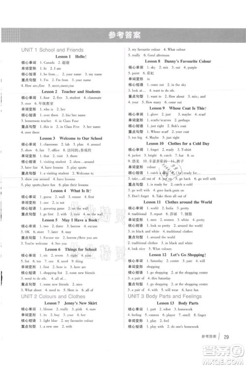 吉林教育出版社2021点拨训练课时作业本七年级上册英语冀教版参考答案 吉林教育出版社2021点拨训练课时作业本七年级上册英语冀教版参考答案