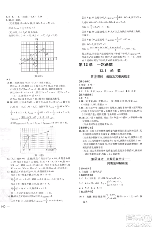 吉林教育出版社2021点拨训练课时作业本八年级上册数学沪科版安徽专用参考答案