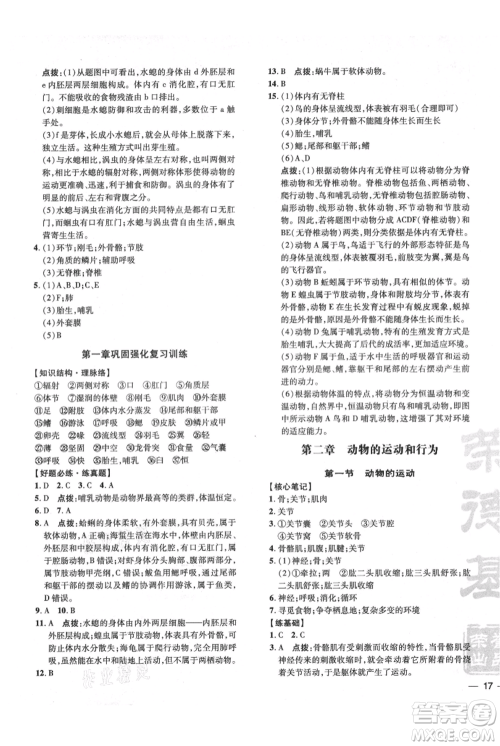 吉林教育出版社2021点拨训练课时作业本八年级上册生物人教版参考答案 吉林教育出版社2021点拨训练课时作业本八年级上册生物人教版参考答案