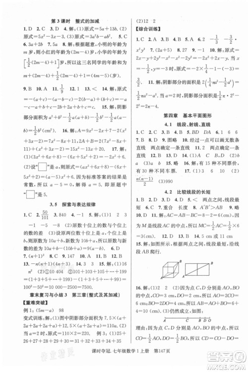 新世纪出版社2021课时夺冠数学七年级上册BS北师大版答案