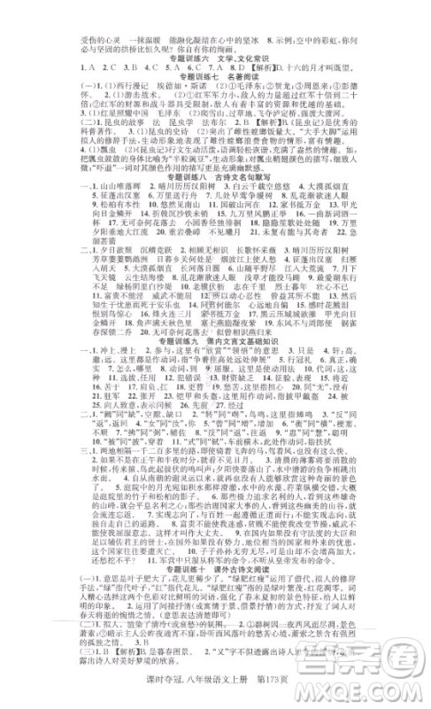 新世纪出版社2021课时夺冠语文八年级上册R人教版答案 新世纪出版社2021课时夺冠语文八年级上册R人教版答案