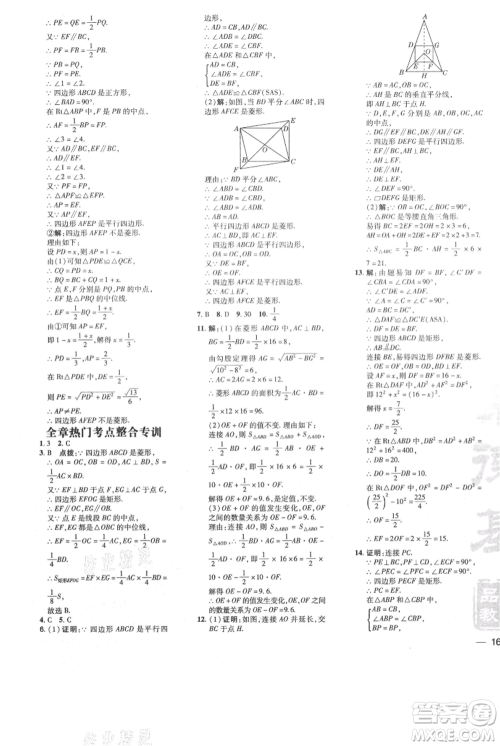 安徽教育出版社2021点拨训练课时作业本九年级上册数学北师大版参考答案