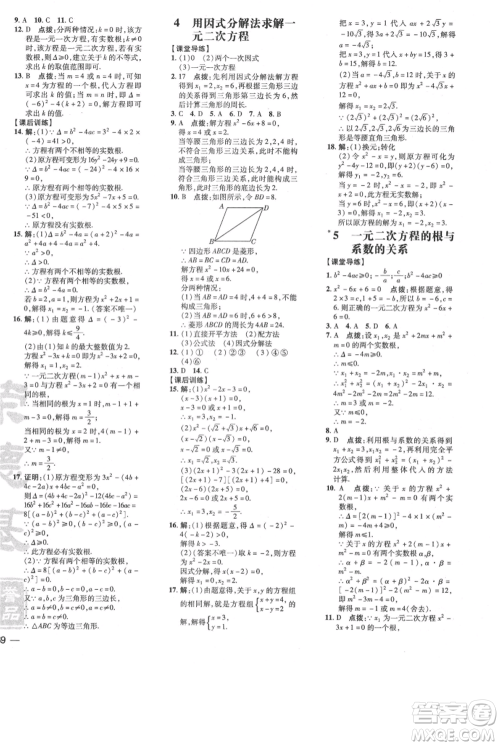 安徽教育出版社2021点拨训练课时作业本九年级上册数学北师大版参考答案