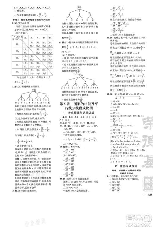 安徽教育出版社2021点拨训练课时作业本九年级上册数学北师大版参考答案