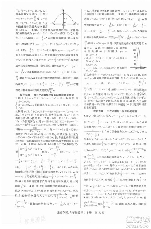 新世纪出版社2021课时夺冠数学九年级上册R人教版答案