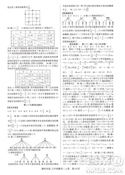 新世纪出版社2021课时夺冠数学九年级上册R人教版答案