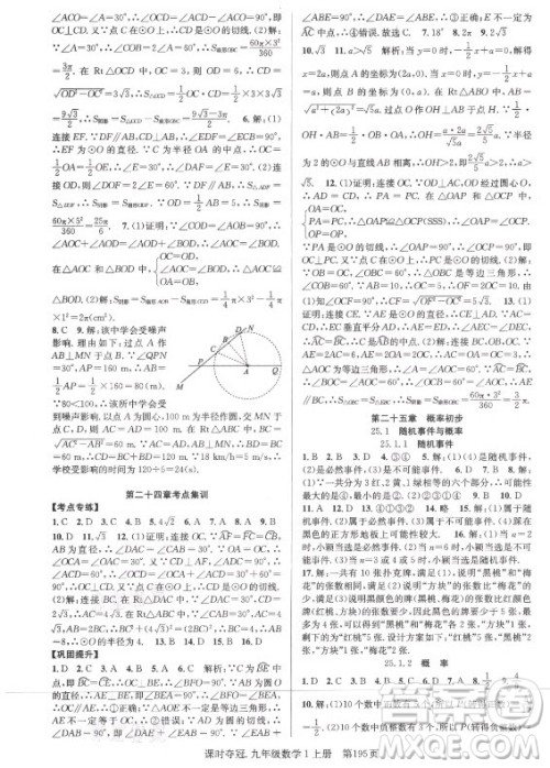 新世纪出版社2021课时夺冠数学九年级上册R人教版答案