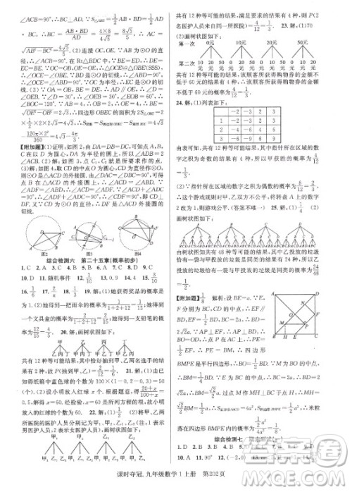 新世纪出版社2021课时夺冠数学九年级上册R人教版答案