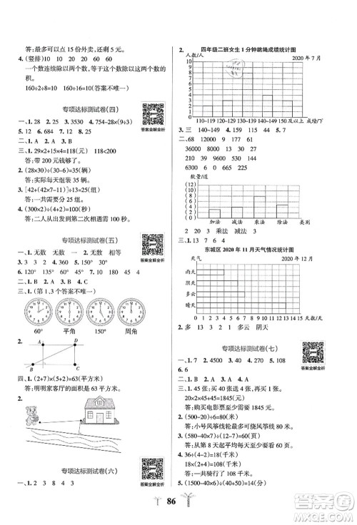陕西师范大学出版总社有限公司2021小学学霸冲A卷四年级数学上册QD青岛版答案