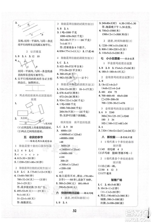 陕西师范大学出版总社有限公司2021小学学霸冲A卷四年级数学上册QD青岛版答案