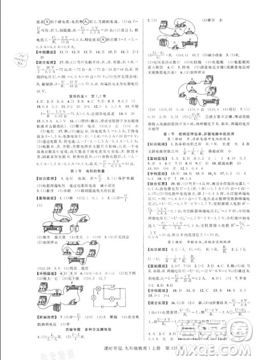 新世纪出版社2021课时夺冠物理九年级上册R人教版答案