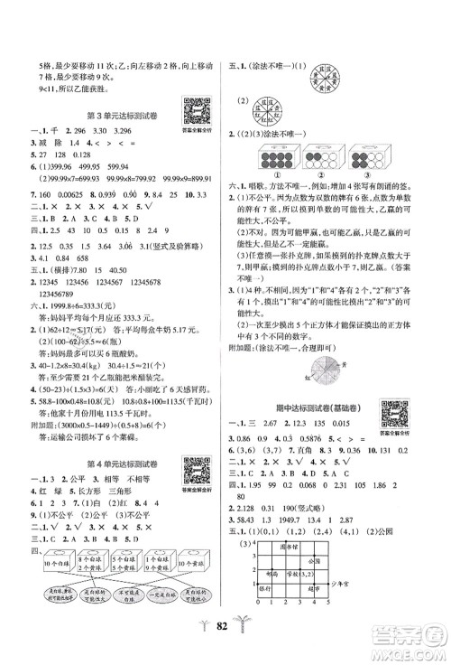 陕西师范大学出版总社有限公司2021小学学霸冲A卷五年级数学上册RJ人教版答案