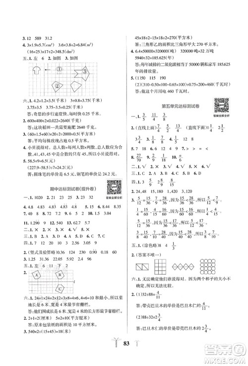 陕西师范大学出版总社有限公司2021小学学霸冲A卷五年级数学上册BS北师版答案