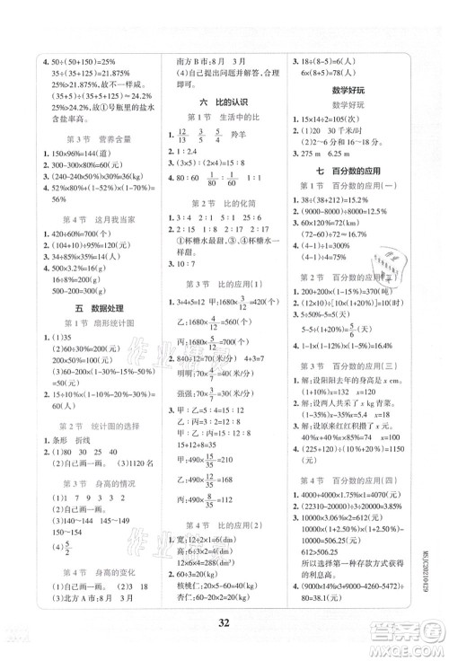 陕西师范大学出版总社有限公司2021小学学霸冲A卷六年级数学上册BS北师版答案