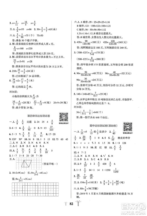 陕西师范大学出版总社有限公司2021小学学霸冲A卷六年级数学上册QD青岛版答案