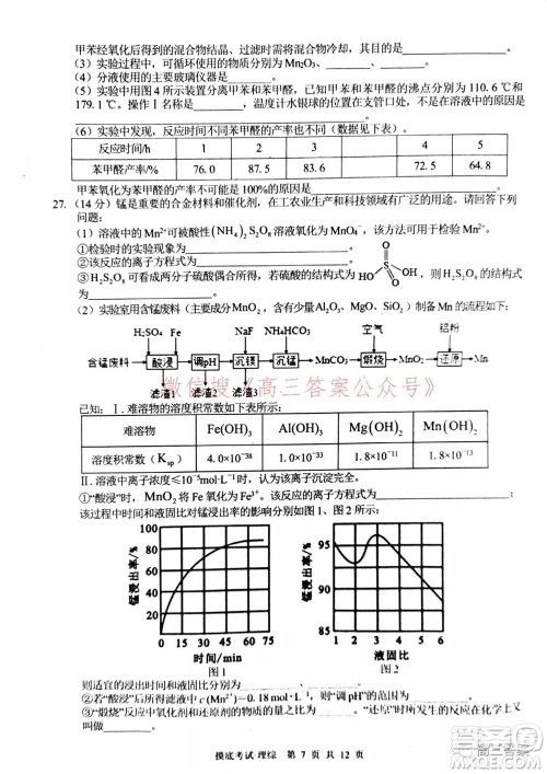 2022届广西普通高校摸底考试理科综合试题及答案