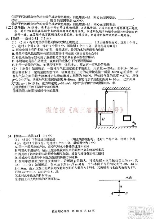 2022届广西普通高校摸底考试理科综合试题及答案