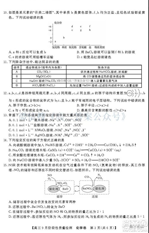 广东省普通高中2022届高三9月阶段性质量检测化学试题及答案