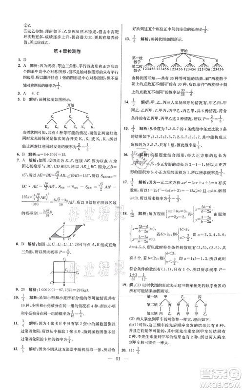 江苏凤凰科学技术出版社2021小题狂做提优版九年级数学上册苏科版答案 江苏凤凰科学技术出版社2021小题狂做提优版九年级数学上册苏科版答案