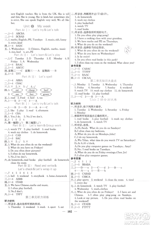 沈阳出版社2021课堂点睛五年级上册英语人教版参考答案