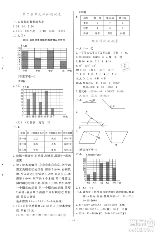人民教育出版社2021小学同步测控优化设计四年级上册数学人教精编版参考答案 人民教育出版社2021小学同步测控优化设计四年级上册数学人教精编版参考答案