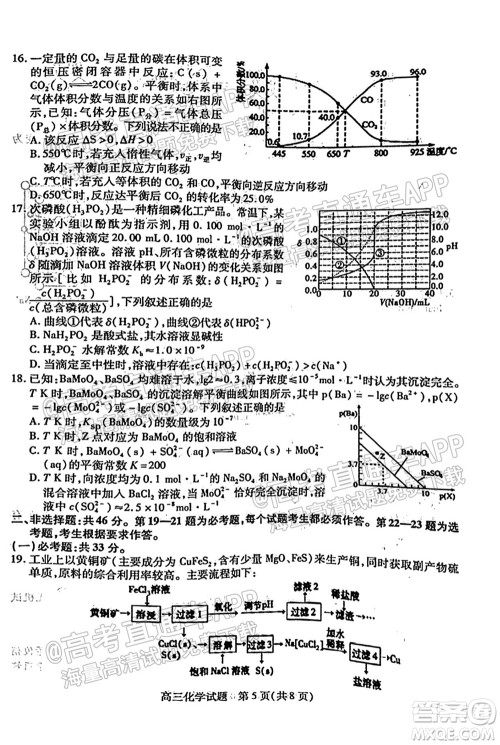 运城市2021年高三年级摸底调研测试化学试卷及答案