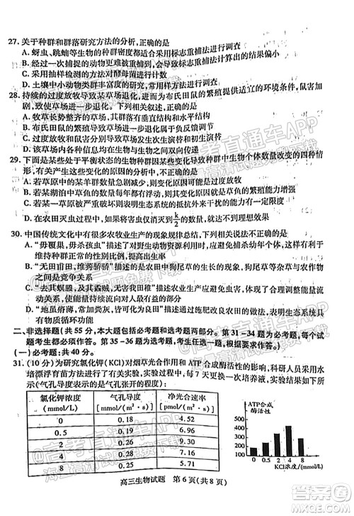 运城市2021年高三年级摸底调研测试生物试卷及答案