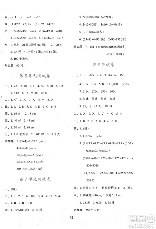 陕西人民教育出版社2021新课程学习与评价五年级数学上册A版人教版答案 陕西人民教育出版社2021新课程学习与评价五年级数学上册A版人教版答案
