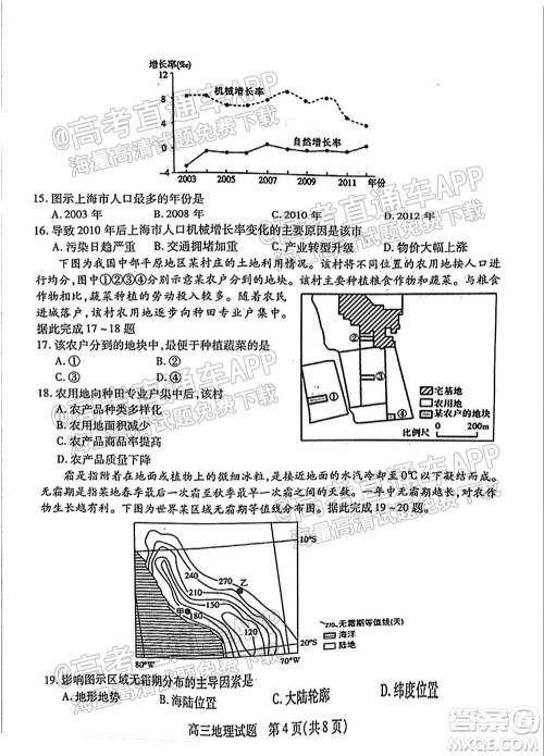 运城市2021年高三年级摸底调研测试地理试卷及答案