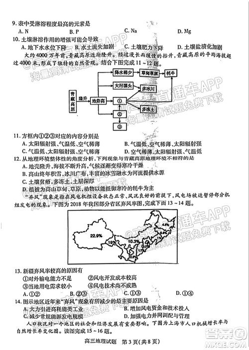 运城市2021年高三年级摸底调研测试地理试卷及答案